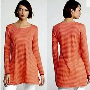 EILEEN FISHER TOP SIZE SMALL PETITE LINEN ORANGE PINK STRIPED LONG SLE…